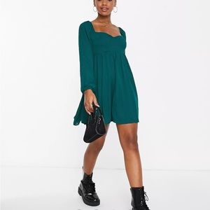 NWT Abercrombie & Fitch Babydoll A-line sweetheart mini dress in dark green